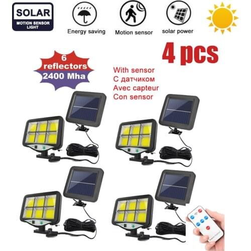 4pcs seperable 120 LED Solar Light Outdoor Solar Lamp with Motion Sensor Street Spotlight SunLight for Garden Decoration remote