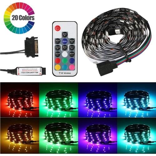 12V LED flexible Strip light Sata LED Strip RGB SMD 5050 30 leds/m 60LEDs/m 0.5/1/1.5/2m with RF remote controller for PC Case