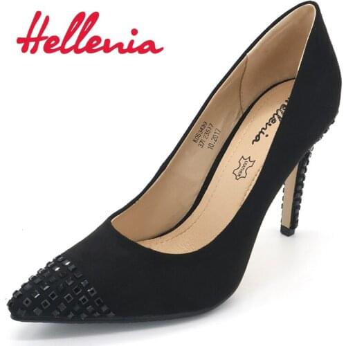 Hellenia Spring Autumn Women Pumps Sexy Black High Heels Shoes Fashion Luxury Rhinestone Wedding Party Shoes pointed toe shoe