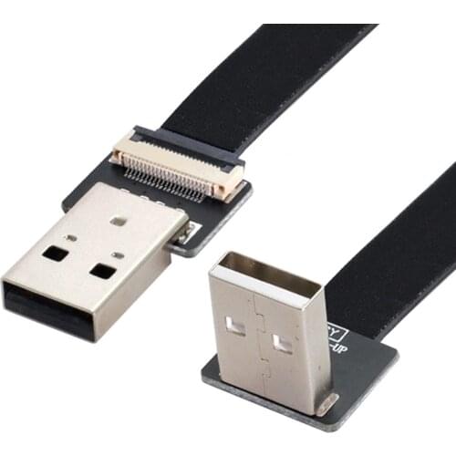 Xiwai Type-A USB 2.0 Male to Type-A Male Data Flat Slim FPC Cable Up Angled 90 Degree for FPV & Disk & Scanner & Printer