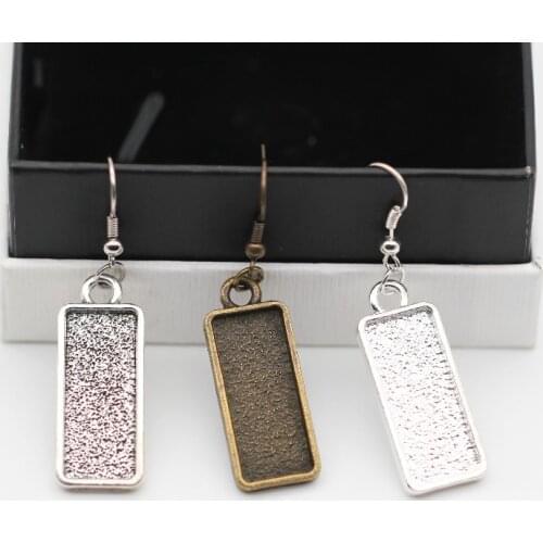10x25mm Rectangle Cabochon Earring Blanks Base Setting Ant silver/Bronze/Silver Fit Cabochon For DIY Women Earring Making 20pcs