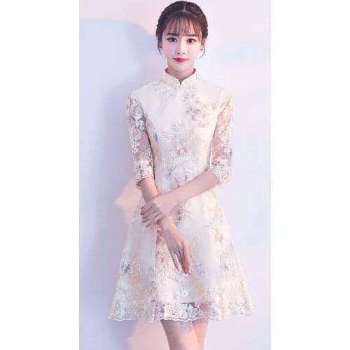 Chinese Style Wedding Mini Cheongsam Retro Sexy Slim Party Evening Dress Marriage Gown Qipao Vintage Lady Clothes Vestidos