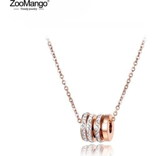 ZooMango Classic CZ Crystal Circle Chokers Necklaces Mosaic Rhinestone Rose Gold Stainless Steel Female Wedding Jewelry ZN18028