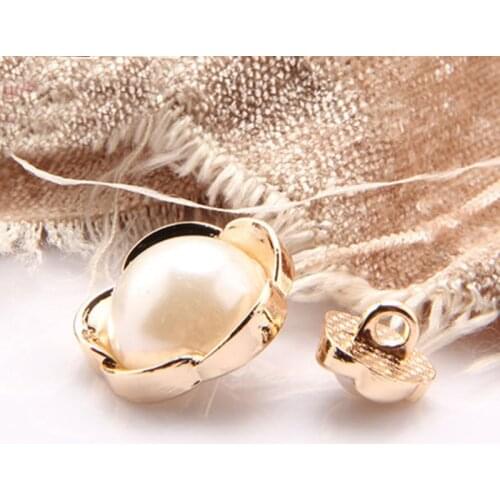 10pcs 18mm Round Pearl Buttons with Shank for Sewing Gold Floral Clothes Shirts Suits Coats Sweaters Wedding Dress Antique Diy