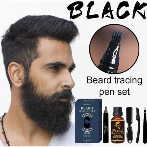 MenS Beard Styling Modification Tool Set Beard Hair Set Oil Filling Brush Beard Beard Pen Ball Essential Growth Beard Styl P1L2