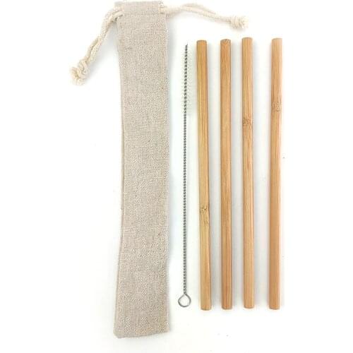 Natural Organic Bamboo Straw Set Eco Friendly Bamboo Straw Reusable Drinking Straws with Straw Case Brush