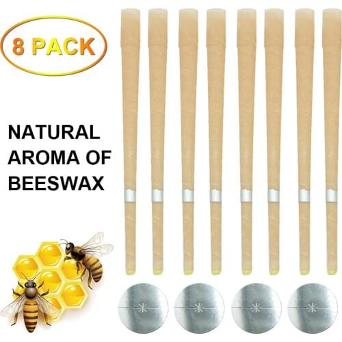 Ear Wax Candle Kit Natural Beeswax Candle Sconces Aromatherapy Pure Beeswax (8 Ear Candles with 4 Ear Protective Disks)