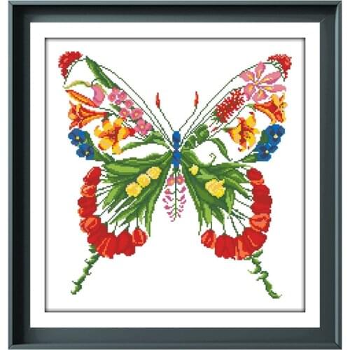 Flower butterfly cross stitch kits Dreampattern embroidery needlework sets 18ct 14ct 11ct white cloth cotton thread DIY handmade