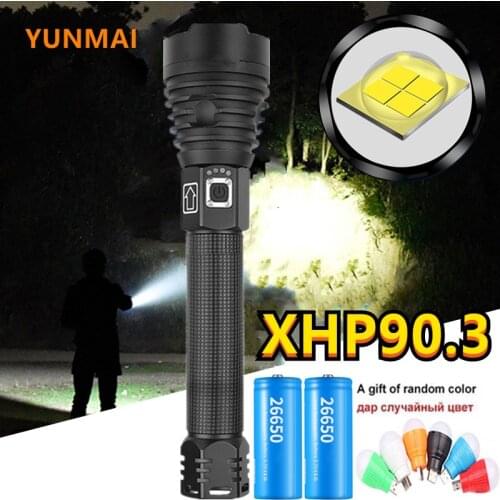 2021 new Portable Ultra Powerful XHP90.3 LED Flashlight 26650 Flashlight XLamp XHP70 USB Rechargeable Tactical Light Zoom Torch