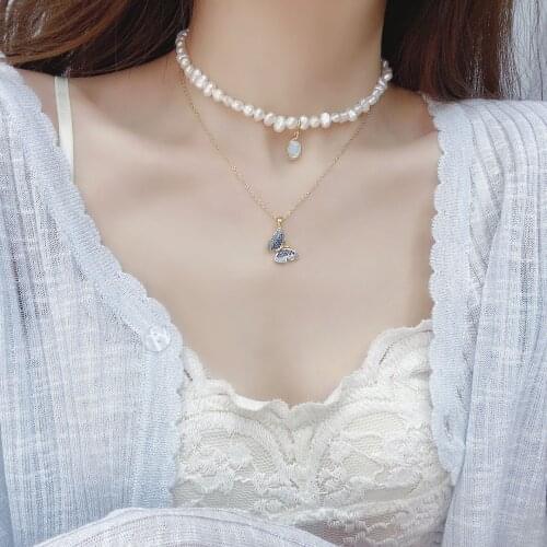 AAA Luxury New Natural Pearl Noble Opal Short Clavicle Chain Blue Butterfly Inlaid Zircon Necklace Bridal Jewelry Ladies Pendant