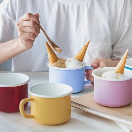 Japanese style simple porcelain enamel cup milk coffee tea cup children water mug 350ml home heating cup