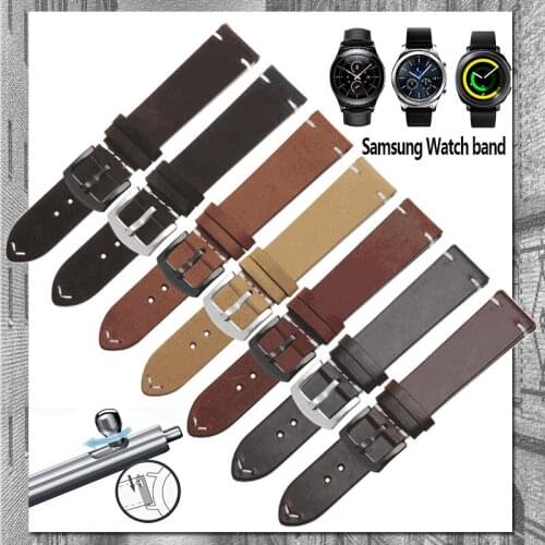For Samsung Galaxy Watch3 Retro Cow Leather Strap 20mm 22mm Khaki Light Brown Wristband For Gear S2 S3 Smart Watch Accessories