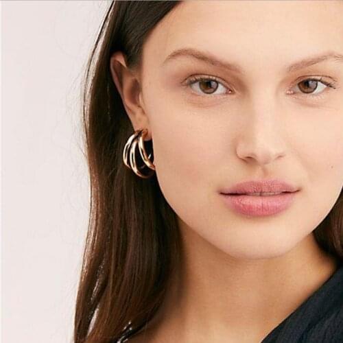 Earring hoop stud steel material three tube together contact Circle gold silver color plated for women girls gift