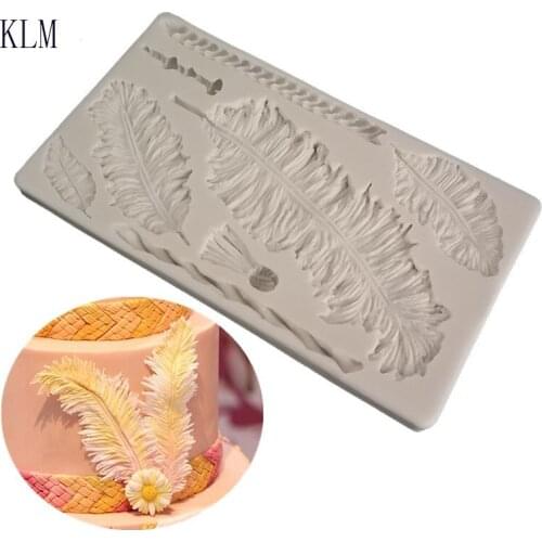 Silicone Fondant Cake Decoration Mold 3D Feather Shaped Cake Border Baking Tools