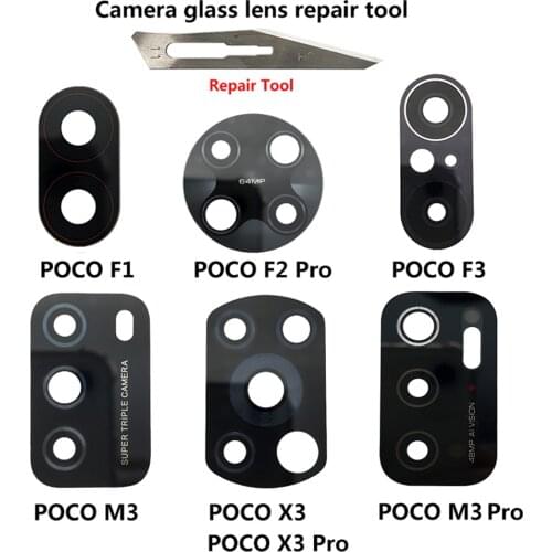 2 Pcs Rear Back Camera Glass Lens Cover For Xiaomi Mi Poco F3 X3 M3 NFC F2 Pro F1 Replacement Parts + Repair Tool