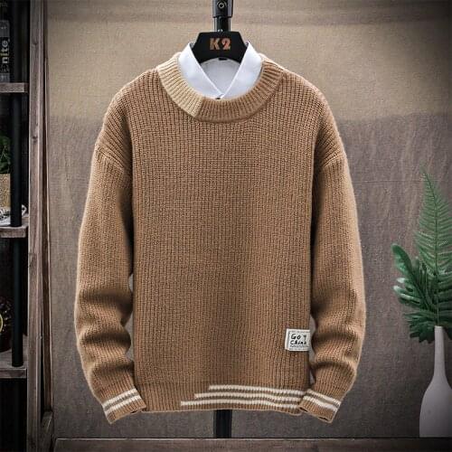 Knitted Sweater Men Autumn and Winter New Round Neck Sweater Mens Bottoming Shirt Fashion Trend Brand Pure Color Sweater Coat