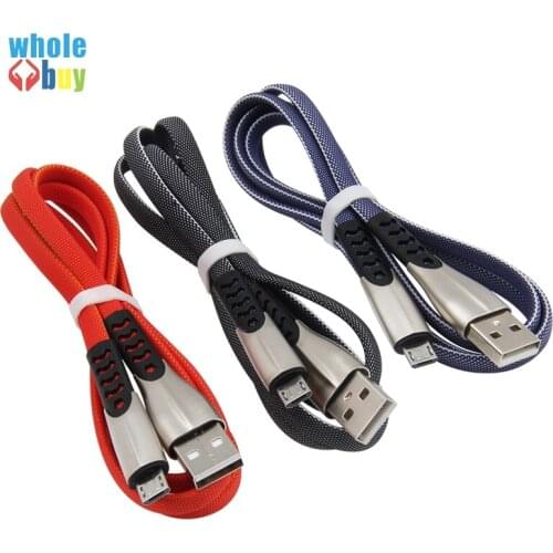 500pcs USB Cable Zinc Alloy Flat Braided Charging Micro USB Cable for Samsung S7 S6 Huawei HTC Android Phone Charger Sync Cables