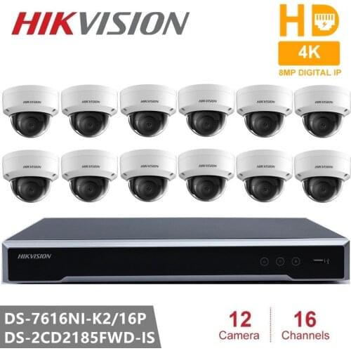 Hikvision Video Surveillance DS-7616NI-K2/16P Embedded Plug & Play NVR 4K H.265+ DS-2CD2185FWD-IS 8MP IP Camera for Home Safety