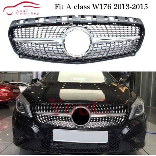 W176 pre facelift Diamond grille Silver Front Grill Mesh for Mercedes A Class W176 2013 2014 2015 A180 A200 A250 Front Hood Mesh