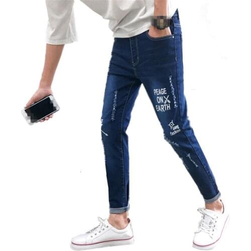 XT1539-C1067 spring autumn 2020 new Youth pop mens fashion tide slim nine-point jeans cheap wholesale free shipping