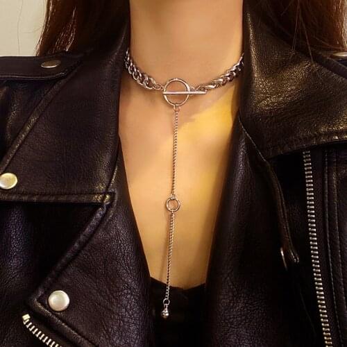 Vogallery Sexy Neck Chains For Women Silver Color Long Pendant Necklace Fashion Sweater Chain Punk Jewelry Rapper Accessories