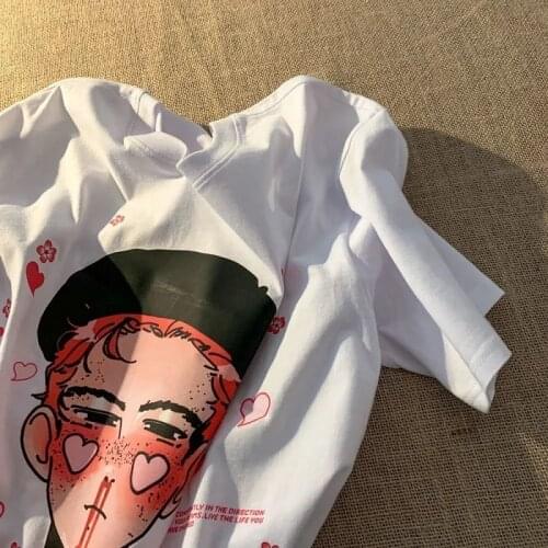 Harajuku tshirt punk clothing cotton vintage apparel cloth cartoon Print clothes letter t-shirt y2k women Short Sleeve top