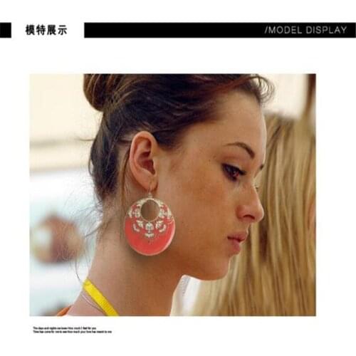 Dia 5.8cm 19g/pair Ethnic local enamel pink Boho round circle dangle earrings for women party wedding gifts fj737