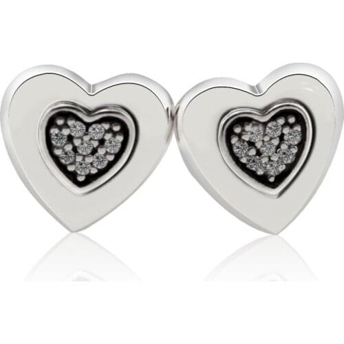 Genuine 925 Sterling Silver Earrings Signature Heart Stud Earrings for Women Party Wedding Jewelry Gift brincos kolczyki