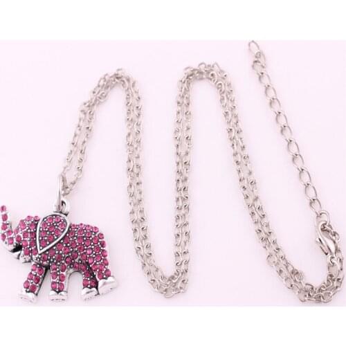 Women Men Pendant Necklace Animal Shape Design Elephant Pattern With Beautiful Pink Crystals Zinc Alloy Provide Dropshipping