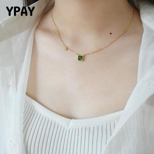 YPAY Charm Chain Necklace Emerald Green Zircon Fine Jewelry 100% Real 925 Sterling Silver Pendant Necklaces for Women YMN089