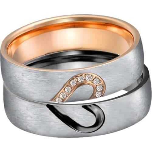 1 Pair Love Alliance heart couples promise rings jewelry women wedding marriage ladies valentines finger ring rose gold plated