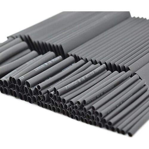 127pcs/set Black Assortment Halogen-Free Polyolefin Heat Shrink Tubing Assortment Tube Sleeving Wire Cable Kit Ratio 2:1
