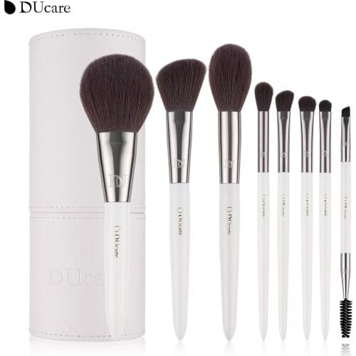 DUcare White 8 Pcs Professional Makeup Brushes Powder Foundation Eyebrow Blush Synthetic Hair Cosmetic Make up Brush Set