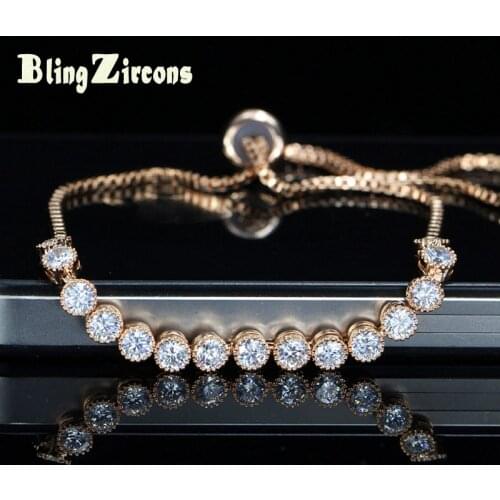 BeaQueen Lovely Women Crown Shape Zircon Rose Gold Color Friendship Jewelry Round Cute Adjustable CZ Tennis Bracelet B060