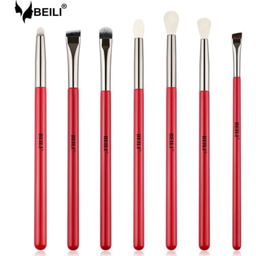 BEILI 7pcs Eye Makeup Brushes Set Professional Red/Pink Brush Makeup Natural Eyeshadow Eyebrow Eyeliner Make up Brush Kit