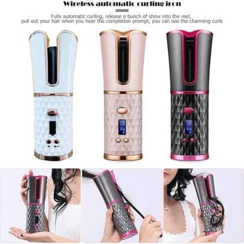 Cordless Automatic Hair Curler iron wireless Curling Iron USB Rechargeable Air Curler for Curls Waves LCD Display Ceramic Curly