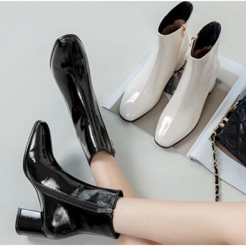 Big Size Women Modern Short Ankle Boots Fashion 2021 Square Toe High Heels Shoes Female Zipper Ladies Boots For Women