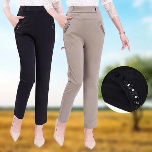Summer Middle-aged Women Straight Pants Thin Ankle-length Pants Spring Autumn Casual Loose Trousers Plus size Harem Pants Pocket