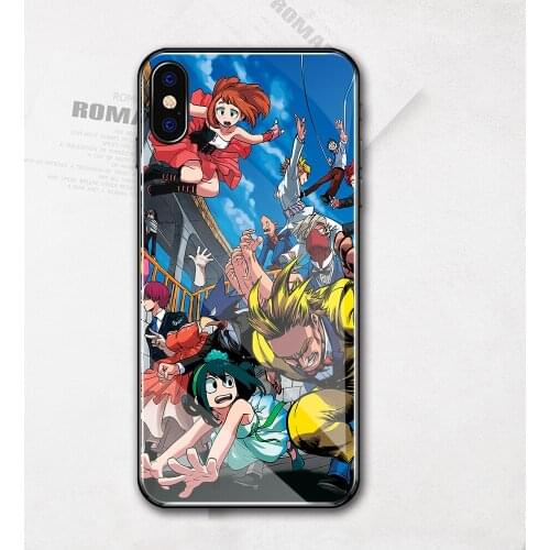 For iphone xs tempered glass cover my hero academia collection case for iphone x xr xs max 11 pro max 6 6s 7 8 plus DIY case