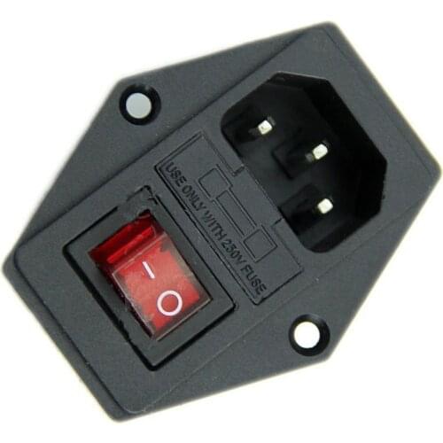 Black Red AC 250V 10A 3 Terminal Power Socket with Fuse Holder