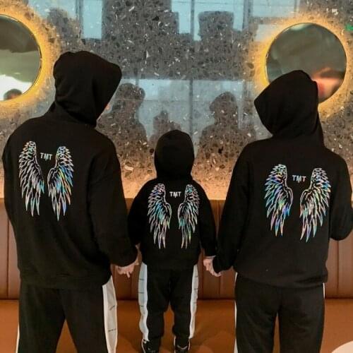 Pullover Hoodie Same Sets for Family Angel Wings Printed Cotton Clothes Boy Girls Coulpe Clothes Family Matching Outfits Clothes