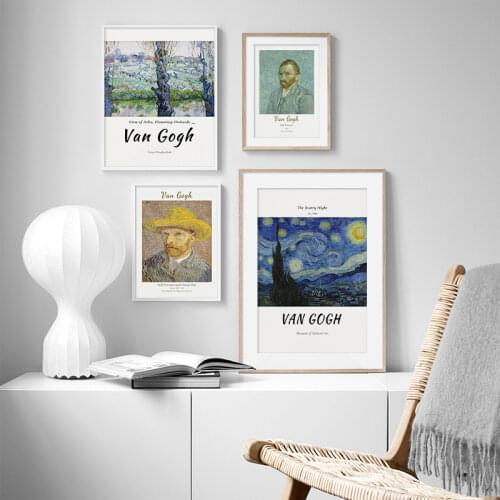 Famous Painting Van Gogh Starry Night Self-Portrait Wheat Field View of Arles Oil Painting Canvas Painting Poster Print Wall Art