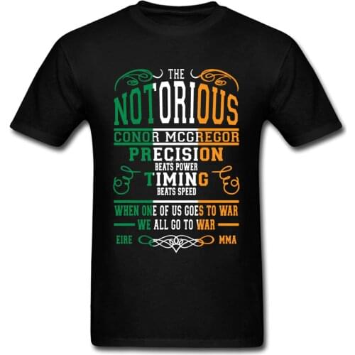Notorious Conor Mcgregor T Shirt Men Letter T-shirt Ireland St.Patricks Day Tshirt Cotton Tops Black Tees MMA Printed