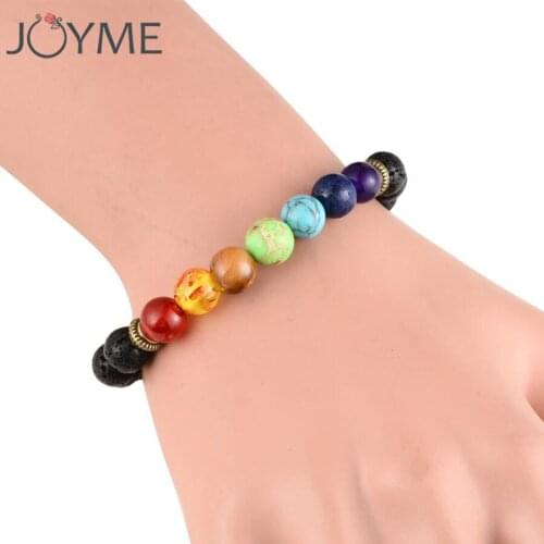 Joyme 7 Chakra Lava Stone Oil Diffuser Bracelet for Women Men Healing Balance Reiki Prayer Yoga Adjustable 8mm Beads Bracelet