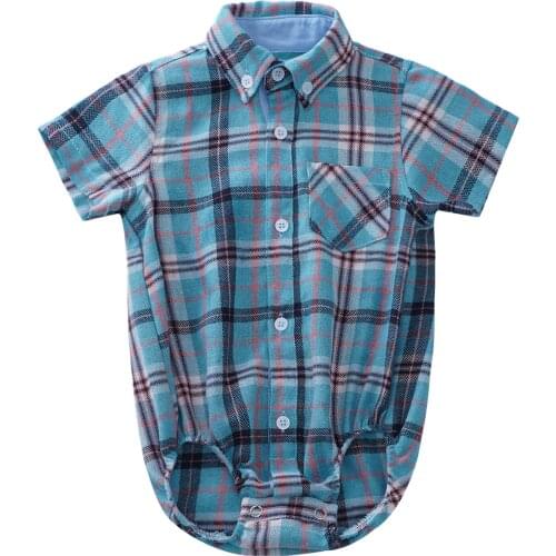 Newborn Baby Girl Boy Romper Jumpsuit Plaid Cotton Body Suit Outfits Short Sleeve Gentleman Shirt Romper Formal Clothes 0-24M