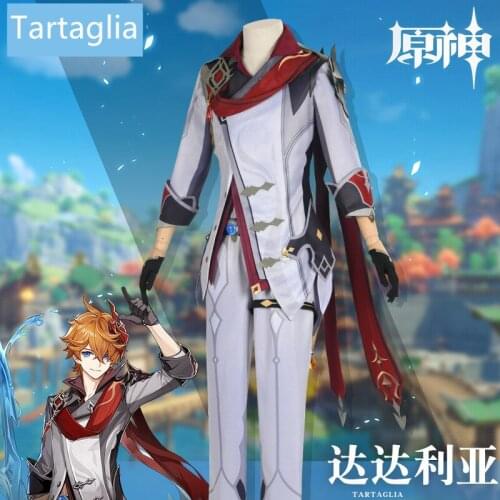 Game Genshin Impact Cosplay Tartaglia Ajax Costume Tartaglia Cosplay Tartaglia Cosplay 30cm Short Halloween Christmas Brown Wig