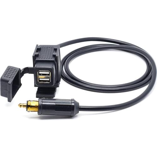 Motorcycle 2.1A Dual USB Charger Socket Power Adapter With 180cm Cable for BMW DIN Hella Plug Phone / iPhone / GPS SatNav