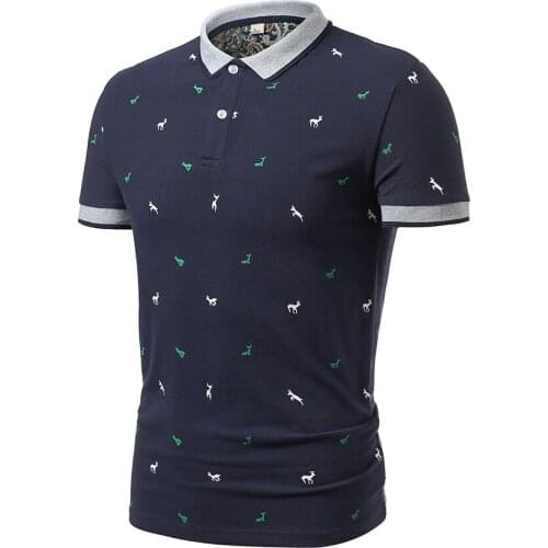 Clothing mens casual and comfortable deer T-shirt print Lapel cotton short sleeve T-shirt 2020 summer short sleeve t-shirt men