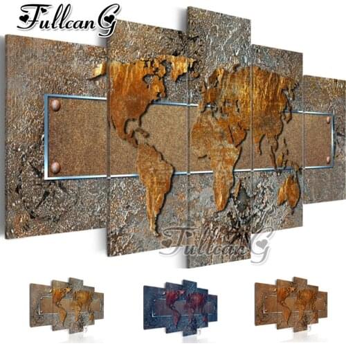FULLCANG diy 5 pieces diamond painting "abstract world map" full square/round drill 5d cross stitch embroidery kits decor FC109