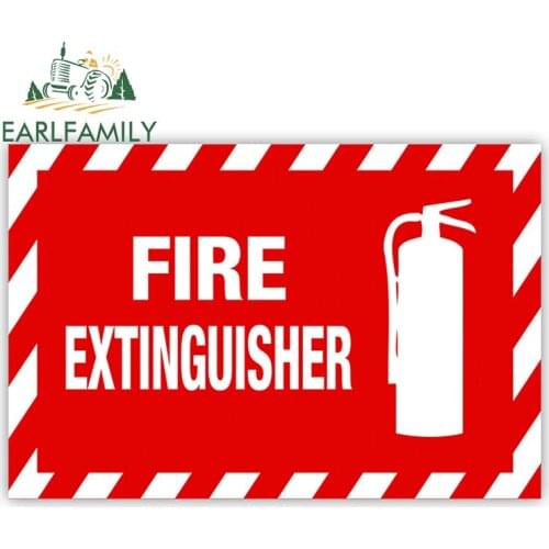 EARLFAMILY 13cm x 8.8cm For Fire Extinguisher on Board Car Graffiti Sticker Bumper Decal Waterproof Fashion Trunk Decals Decor